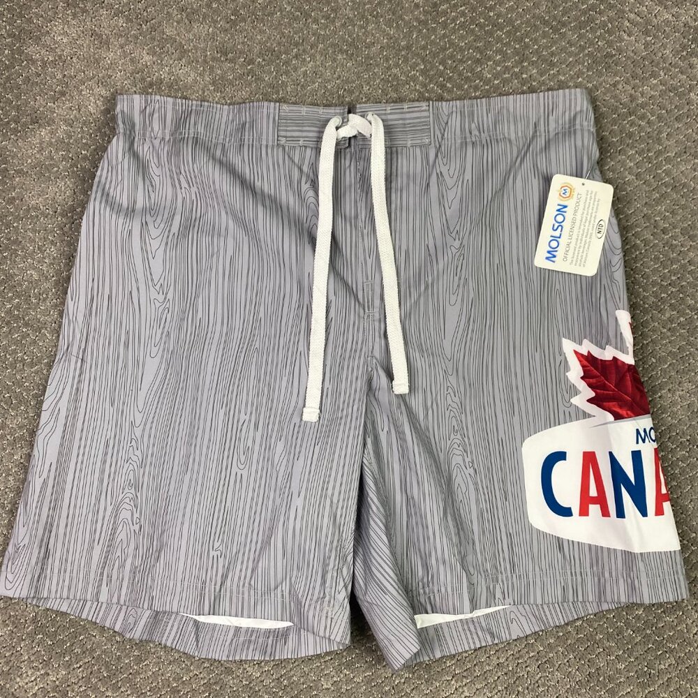 NWT Vintage Molson Canadian Beer Board Shorts Men's XL Gray Swim Trunks Lined